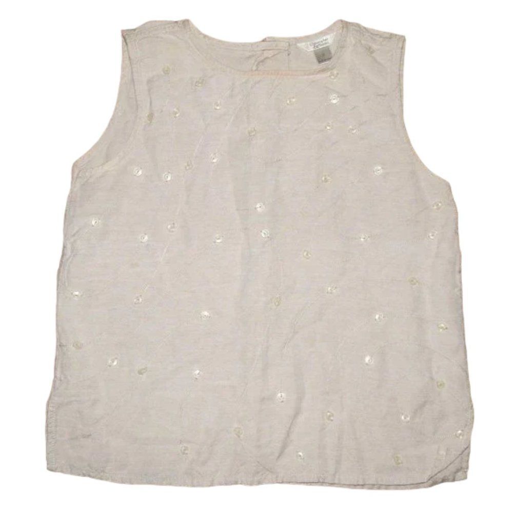 Christopher & Banks Women’s Small Tan Linen Rayon Sleeveless Embroidered Top